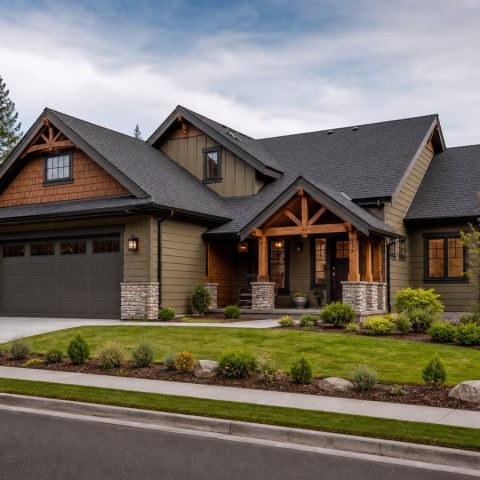 $342,800 Corner-Lot courtyard Craftsman family home: 2,229-Sq.-Ft. Four-Bedroom Concept