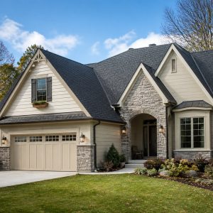 $347,800 Energy-Conscious stone-accent family cottage: 2,253-Sq.-Ft. Four-Bedroom Concept