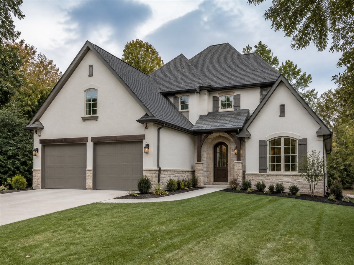 Lavender Field House Growing-Family 2294, a conceptual 2294-square-foot restrained French-country family home with a $357,800 construction target