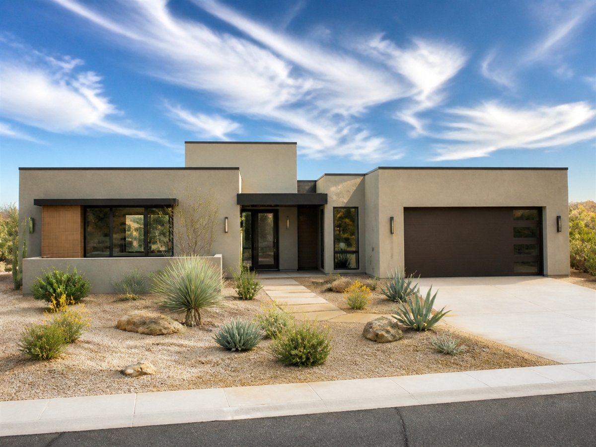 Ocotillo Ranch Split-Bedroom 2330, a conceptual 2330-square-foot desert-modern family ranch with a $365,300 construction target