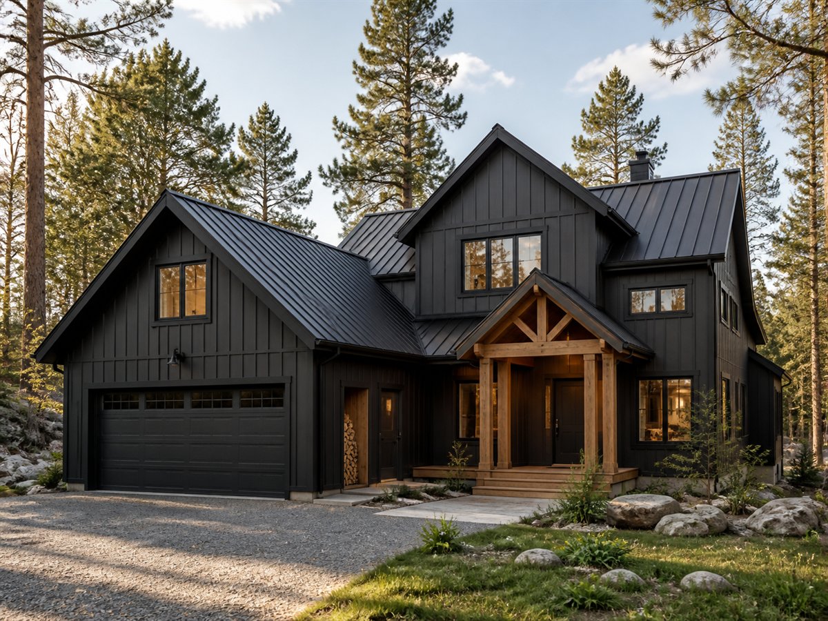 Hemlock Cabin House Energy-Conscious 2359, a conceptual 2359-square-foot modern woodland cabin family home with a $372,800 construction target