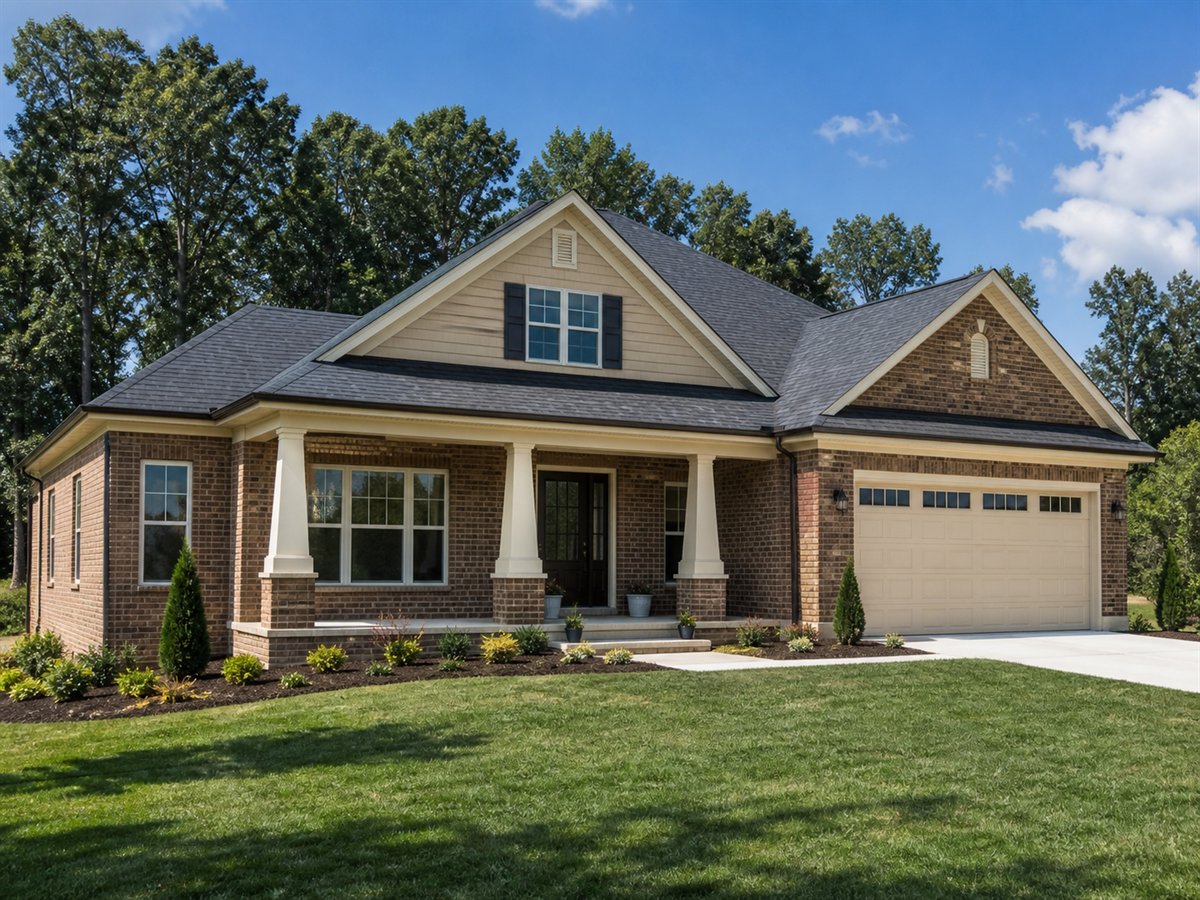 Briar Brick Bungalow Indoor-Outdoor Living 2383, a conceptual 2383-square-foot brick-accent American bungalow with a $377,800 construction target