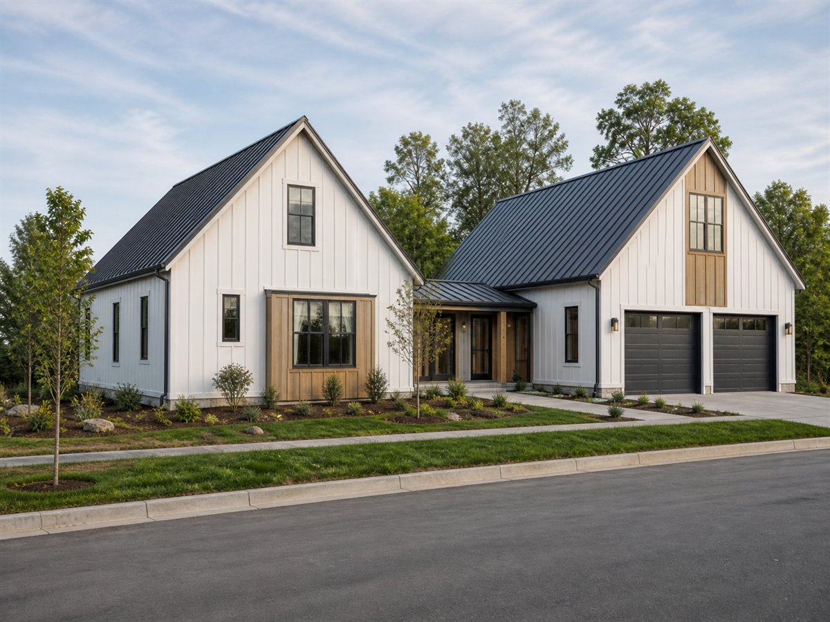 Nordic Field House Corner-Lot 2419, a conceptual 2419-square-foot Scandinavian barn-inspired family home with a $385,300 construction target