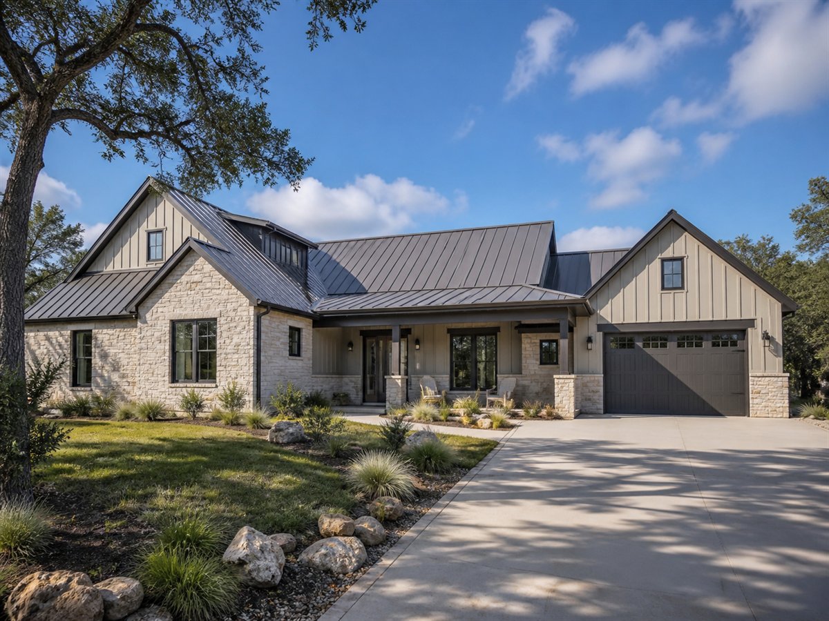 Juniper Hill House Indoor-Outdoor Living 2496, a conceptual 2496-square-foot Texas Hill Country family home with a $402,800 construction target