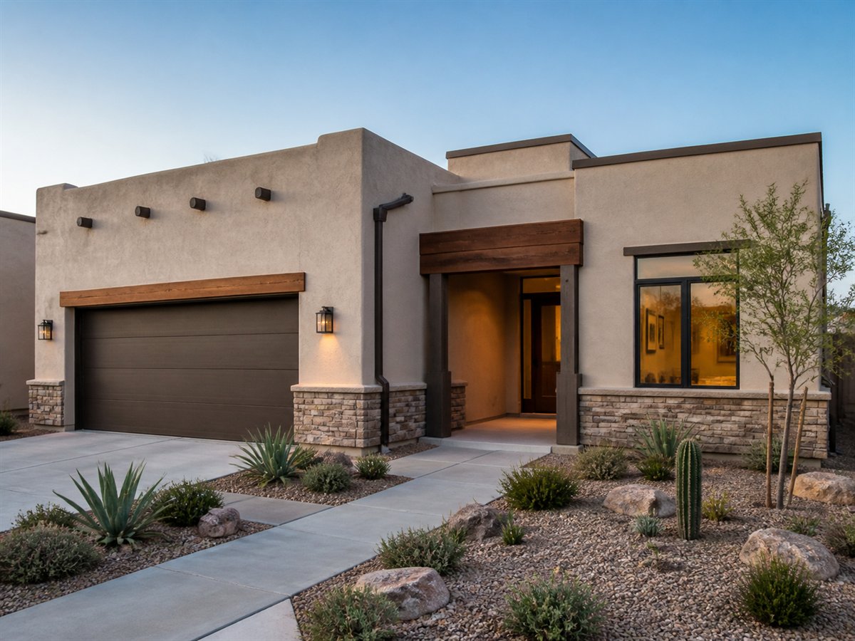 Saguaro Court House Narrow-Lot 2508, a conceptual 2508-square-foot desert courtyard family home with a $405,300 construction target