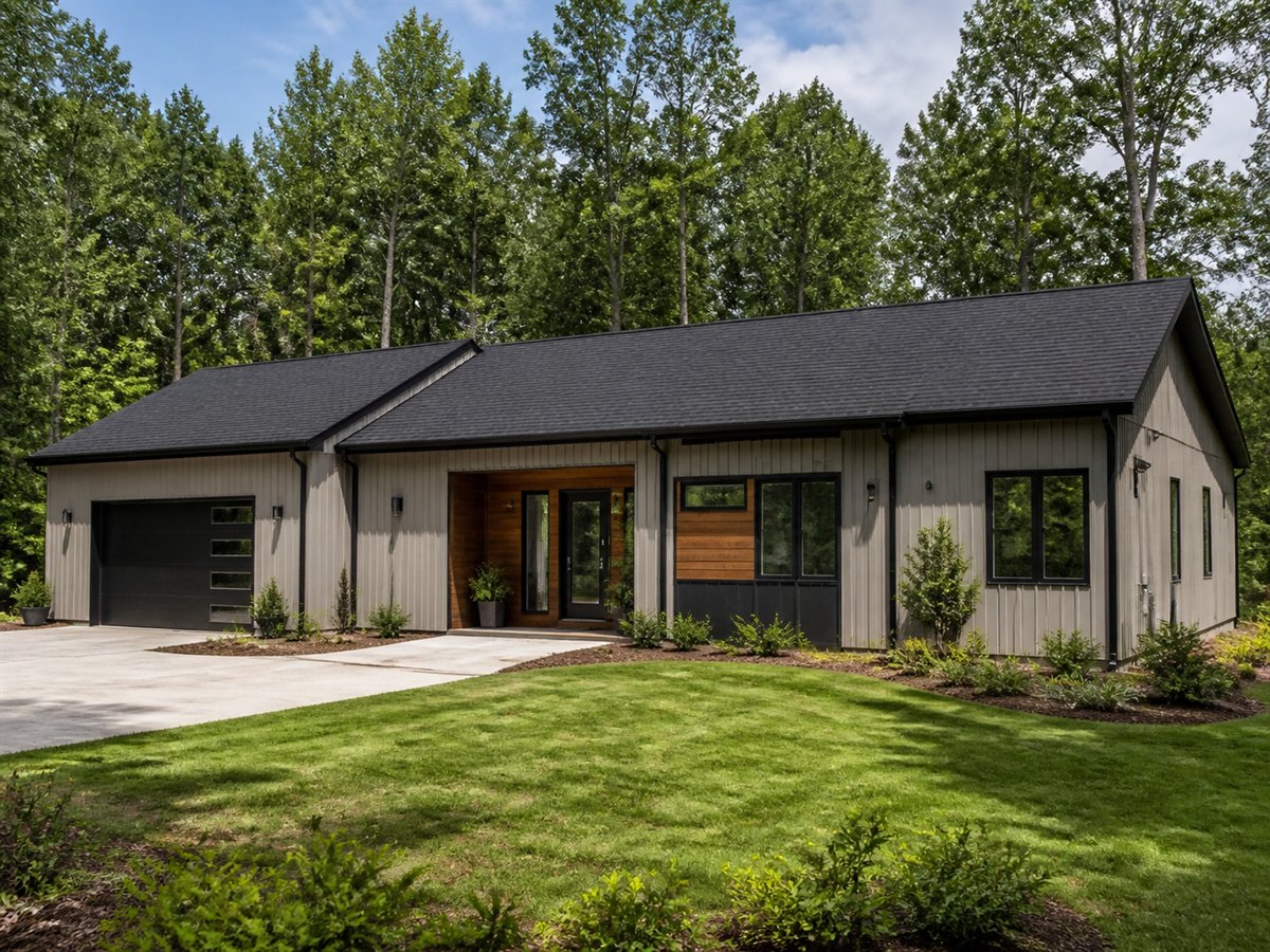 Longleaf Pavilion Work-From-Home 2573, a conceptual 2573-square-foot linear pavilion family home with a $420,300 construction target