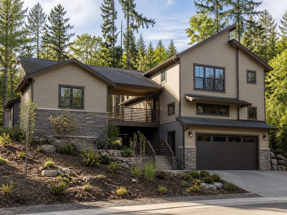 Terrace Ridge House Growing-Family 2590, a conceptual 2590-square-foot stepped hillside family home with a $425,300 construction target