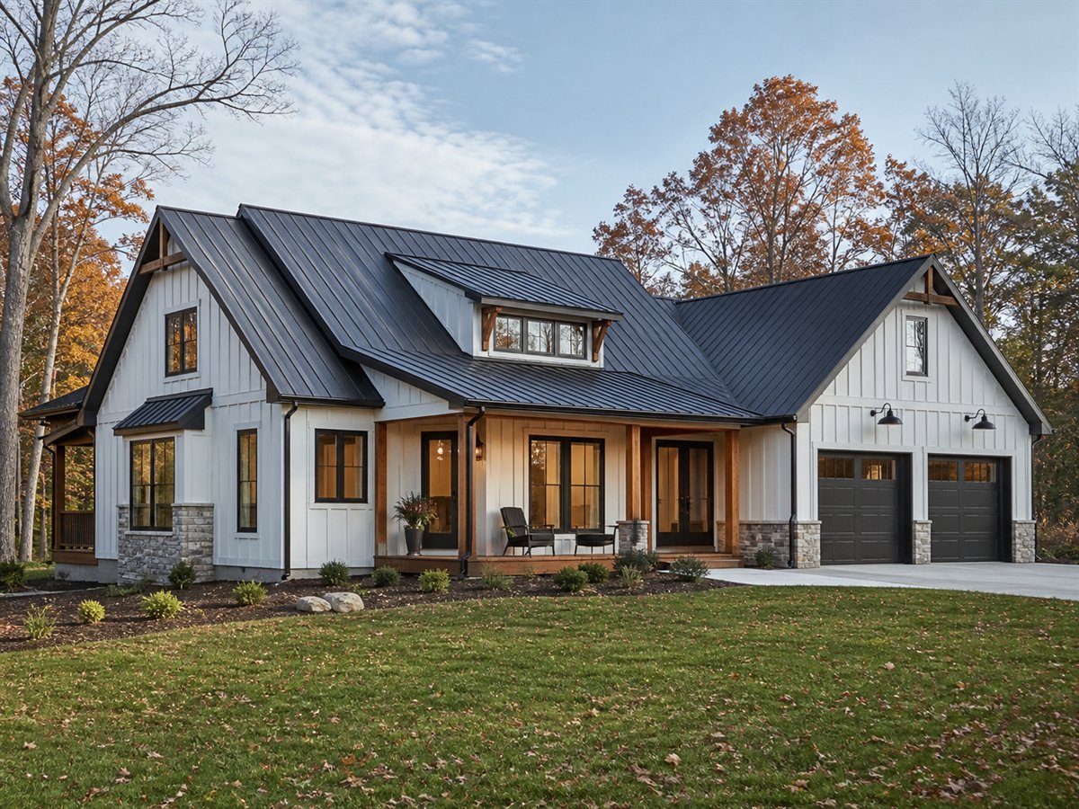 Backlane Farmhouse Multigenerational Suite 2667, a conceptual 2667-square-foot rear-garage modern farmhouse with a $442,800 construction target