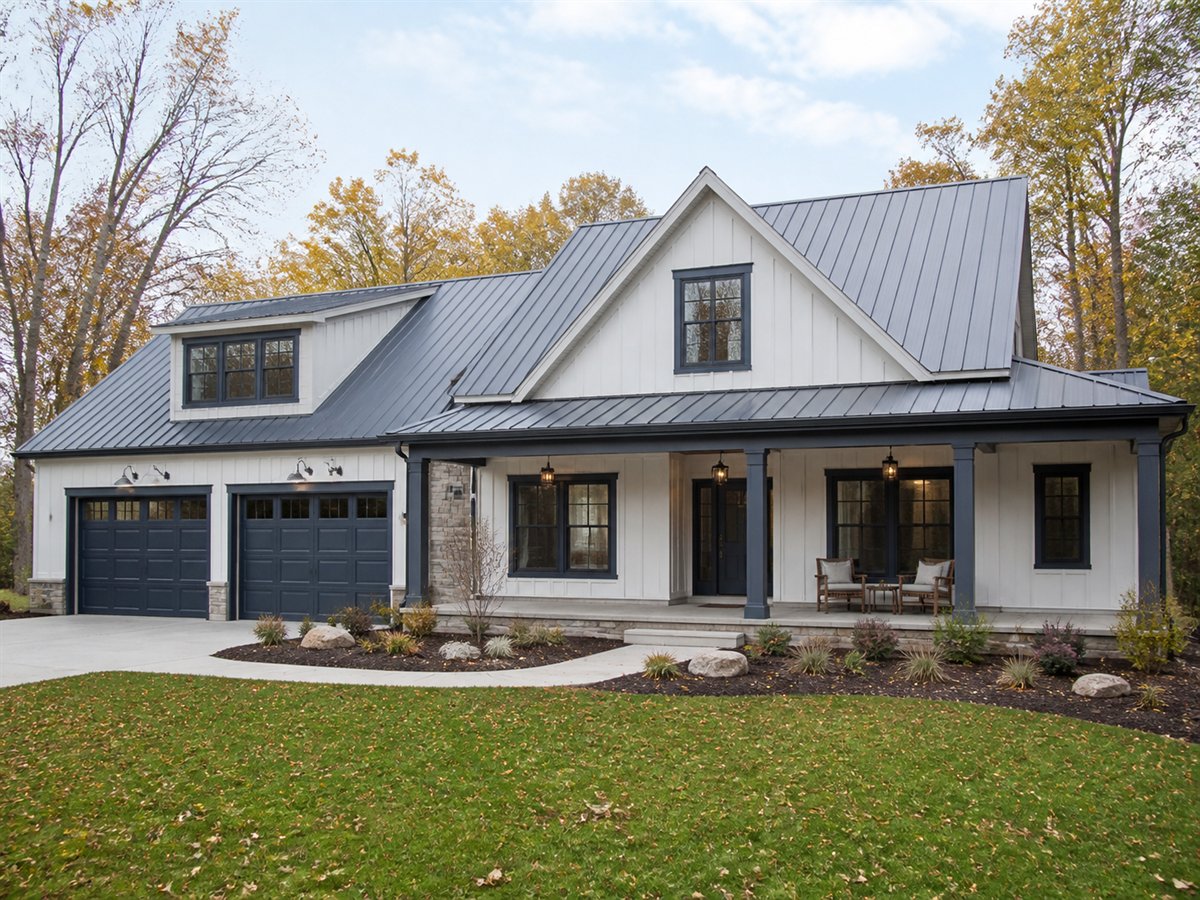 Maple Shore Farmhouse Work-From-Home 2898, a conceptual 2898-square-foot Great Lakes modern farmhouse with a $495,300 construction target