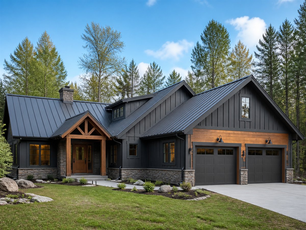 Hemlock Cabin House Aging-in-Place 2910, a conceptual 2910-square-foot modern woodland cabin family home with a $497,800 construction target