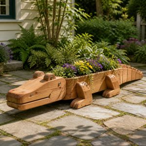 10 Alligator-Shaped Wooden Planter Ideas for Garden Paths