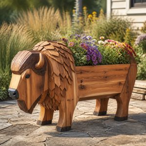 10 Bison-Shaped Wooden Planter Ideas for Rustic Gardens