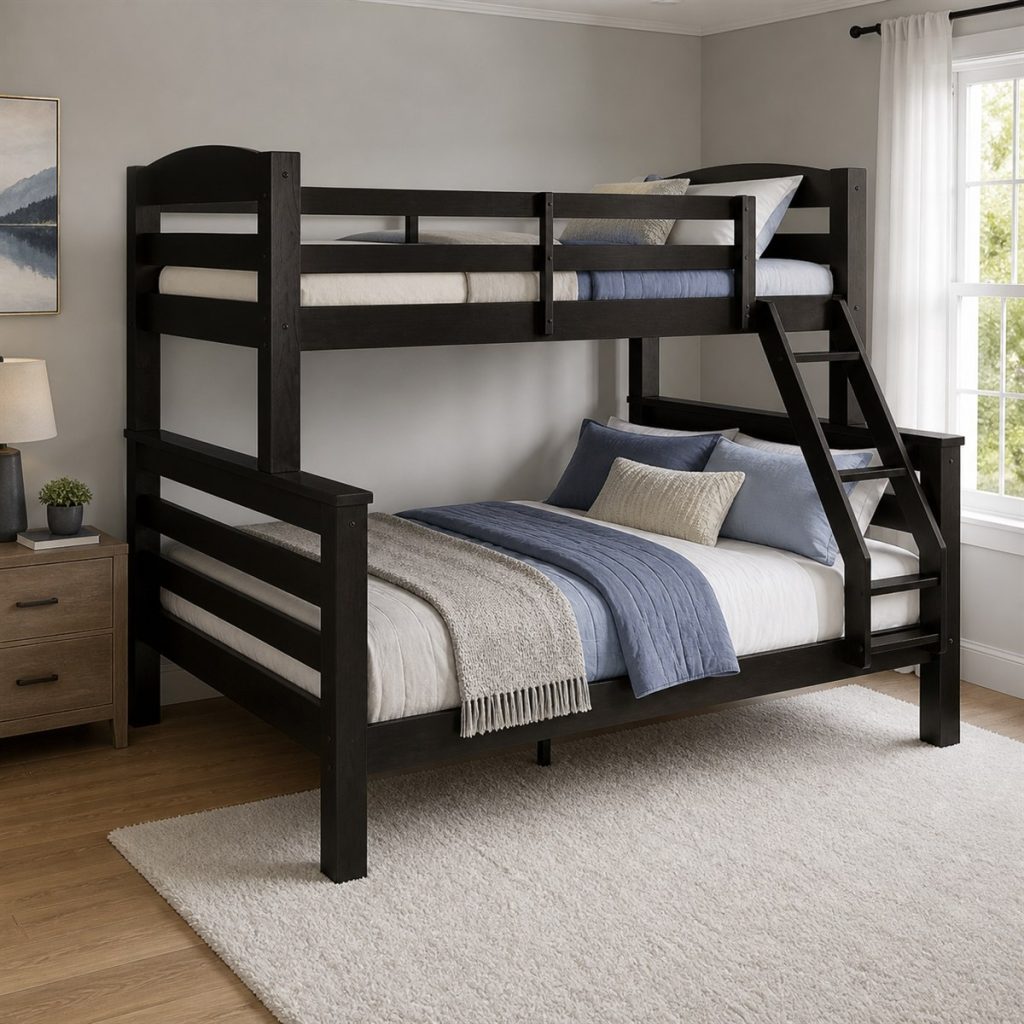 Soft Green Bunk with Deep Drawers shown as a square photorealistic kids room bunk bed visualization
