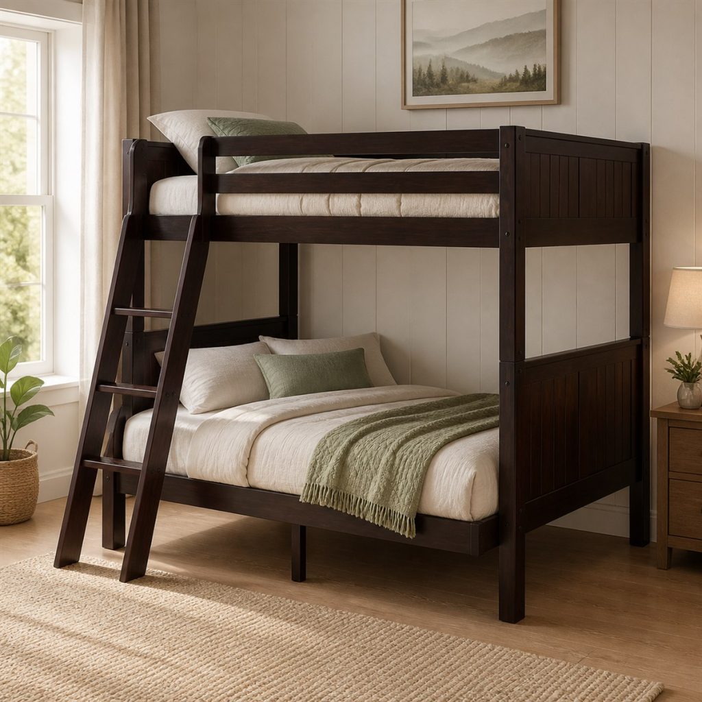 White Bunk with Pull-Out Trundle shown as a square photorealistic kids room bunk bed visualization