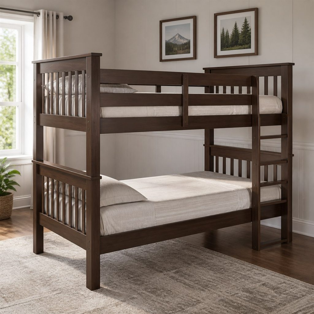 Two-Tone Bunk with Toy Storage shown as a square photorealistic kids room bunk bed visualization
