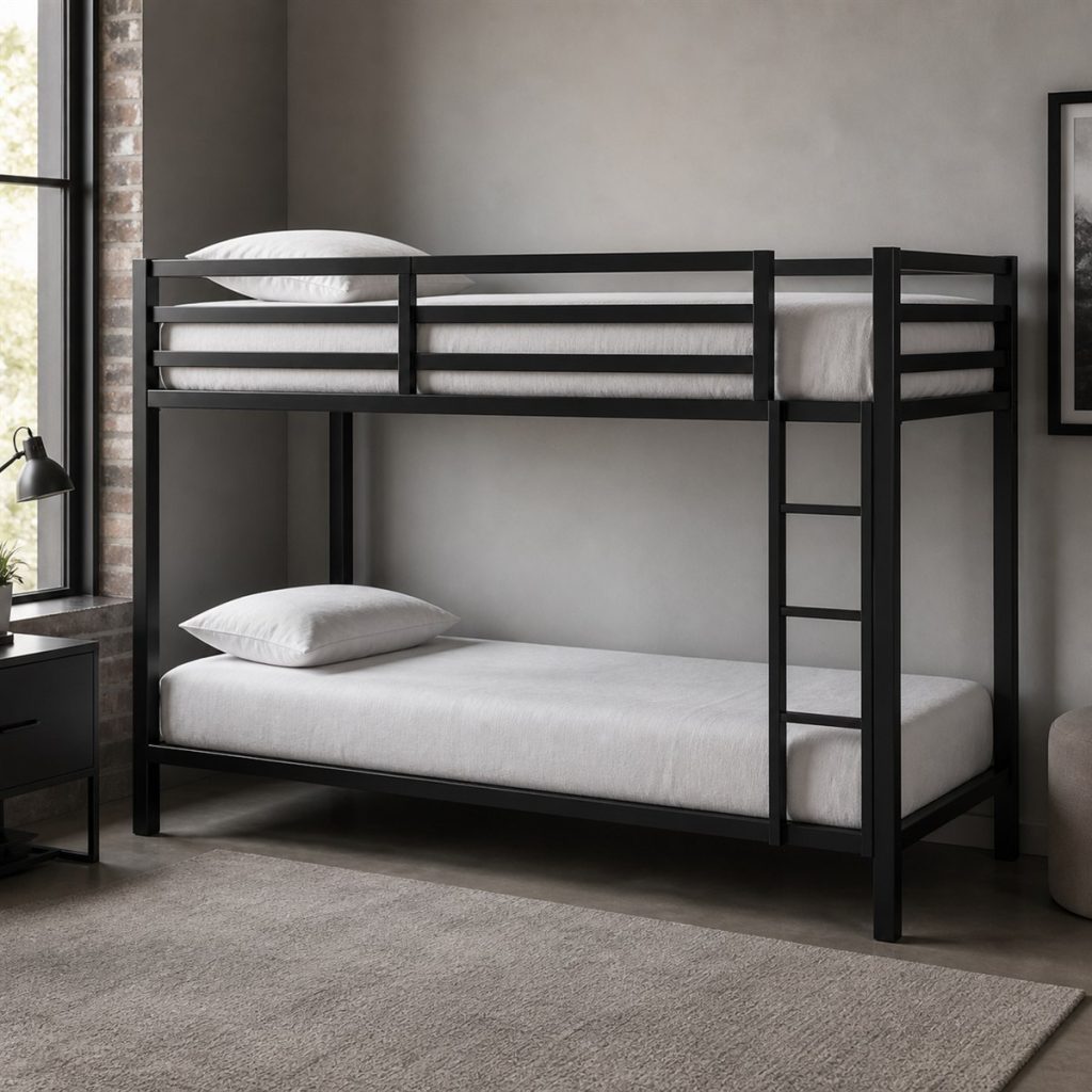 Modern Loft with Desk Cabinet shown as a square photorealistic bunk bed with desk and trundle visualization