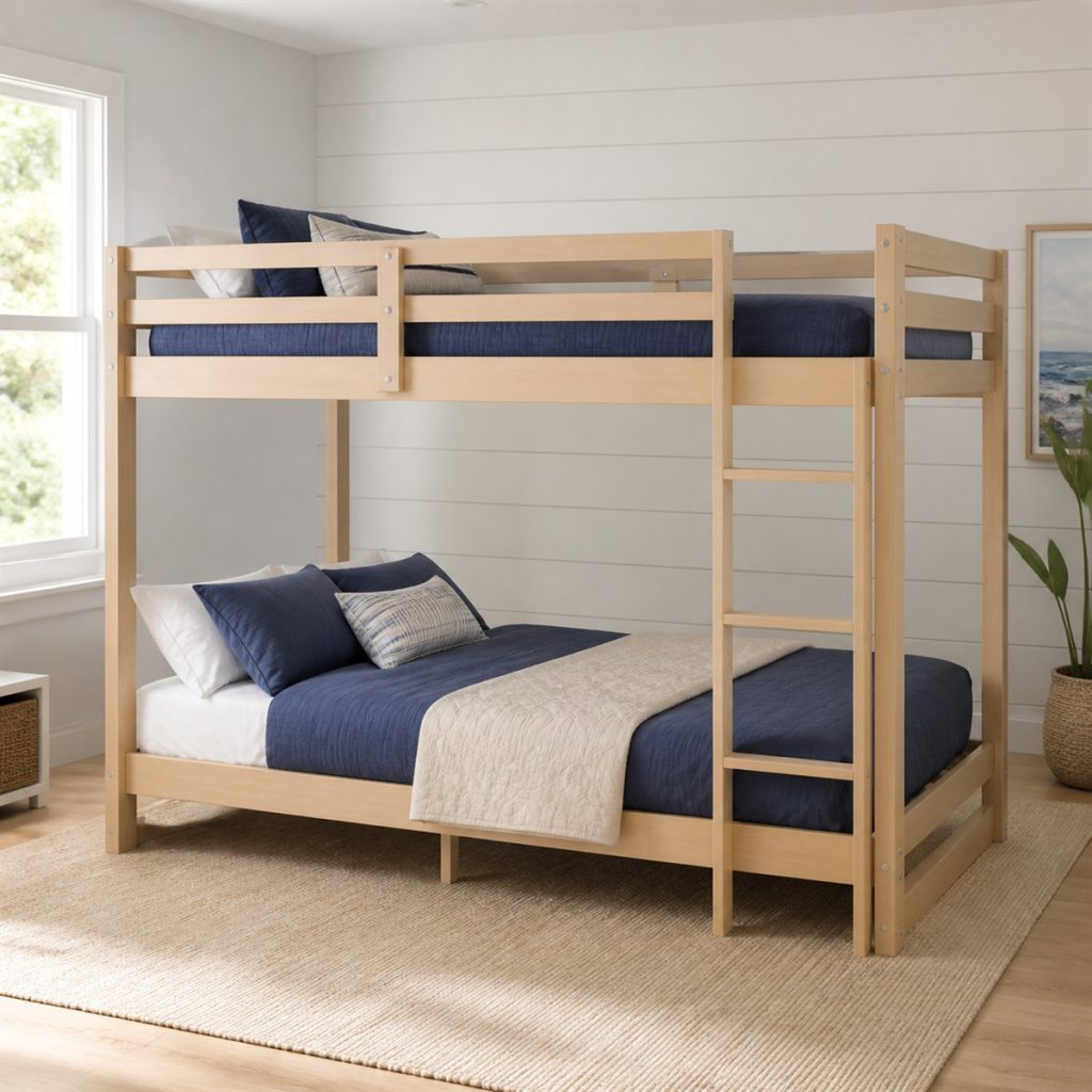 Black Metal Bunk with Slim End Ladder shown in a square photorealistic bunk bed storage and ladder bedroom visualization
