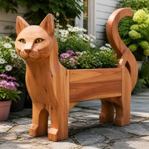 10 Cat-Shaped Wooden Planter Ideas for Porches and Patios