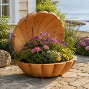 10 Clam-Shell-Shaped Wooden Planter Ideas for Coastal Gardens