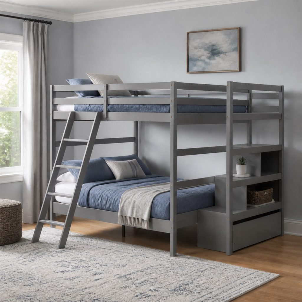 Charcoal Loft with Flexible Daybed Zone shown in a square photorealistic convertible bunk bed room visualization