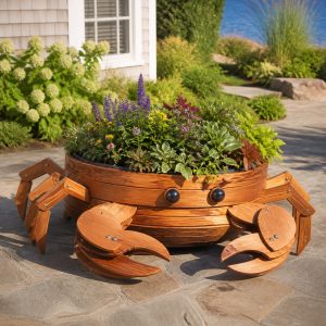 10 Crab-Shaped Wooden Planter Ideas for Coastal Patios
