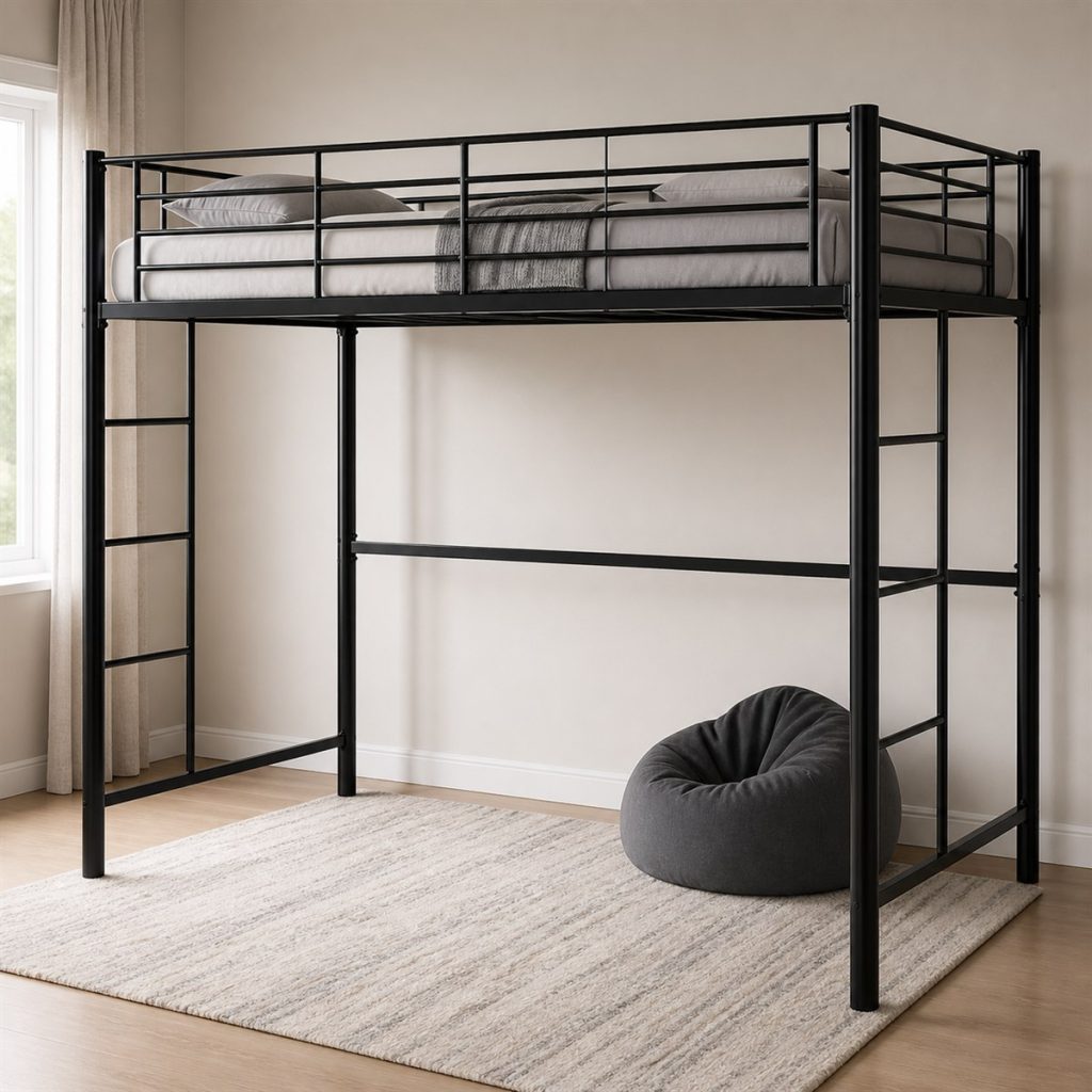 White Loft with Reading Nook shown as a square photorealistic loft bunk bed bedroom visualization