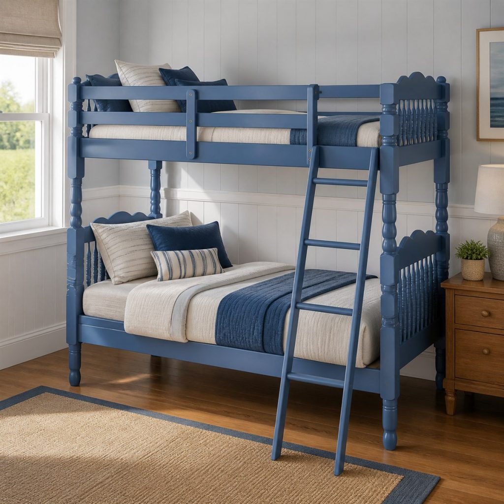 Oak Loft with Storage Staircase shown as a square photorealistic loft bunk bed bedroom visualization