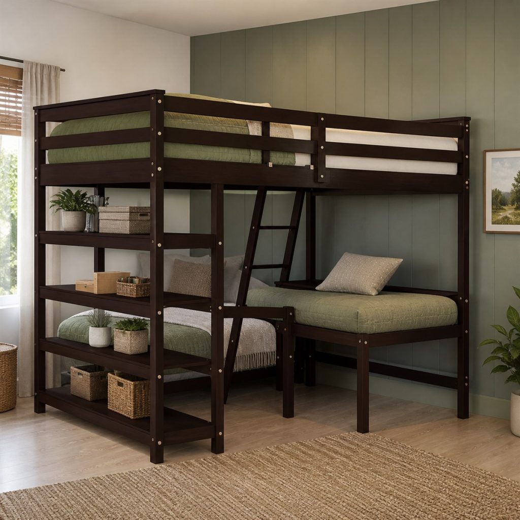 Gray Loft with Wardrobe Base shown as a square photorealistic loft bunk bed bedroom visualization