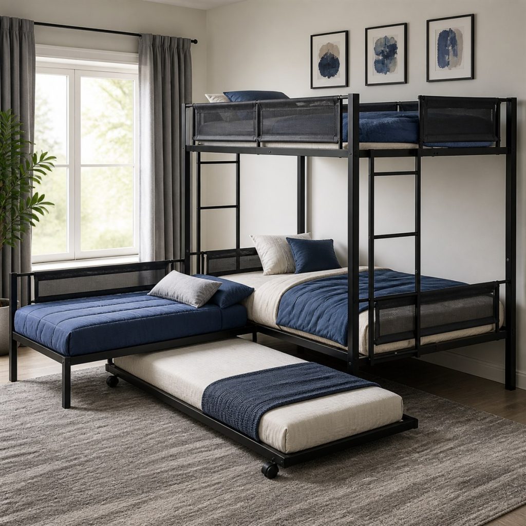 Twin Loft with Guest Daybed shown as a square photorealistic loft bunk bed bedroom visualization