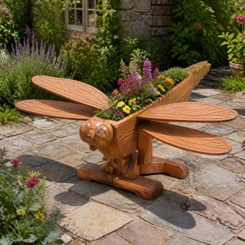 10 Dragonfly-Shaped Wooden Planter Ideas for Pond Gardens