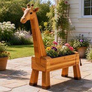 10 Giraffe-Shaped Wooden Planter Ideas for Garden Patios