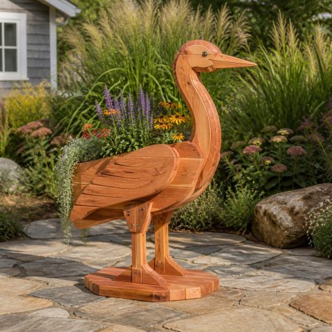 10 Heron-Shaped Wooden Planter Ideas for Pond Gardens