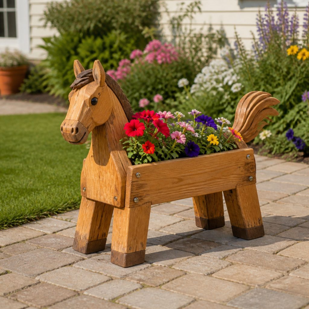 Low Foal Flower Planter shown as a square photorealistic cedar garden planter filled with cottage flowers