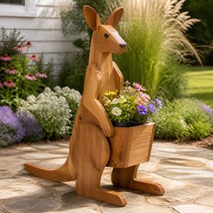 10 Kangaroo-Shaped Wooden Planter Ideas with Pouch Pots
