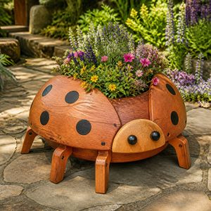 10 Ladybug-Shaped Wooden Planter Ideas for Garden Paths