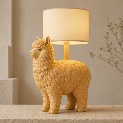 10 Light Yellow Wood Alpaca Lamp Ideas with Rounded Fleece