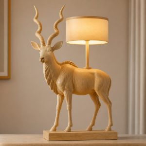 10 Light Yellow Wood Antelope Lamp Ideas with Spiral Horns