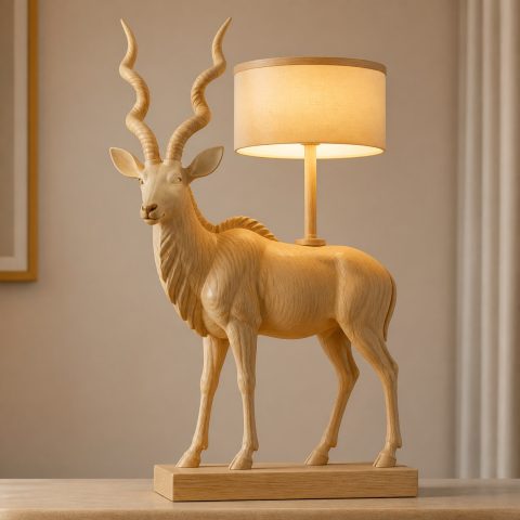 10 Light Yellow Wood Antelope Lamp Ideas with Spiral Horns