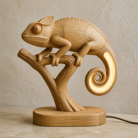 10 Light Yellow Wood Chameleon Lamp Ideas with Curled Tails