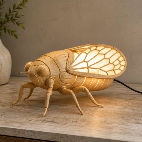 10 Light Yellow Wood Cicada Lamp Ideas with Veined Wings