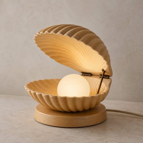 10 Light Yellow Wood Clam Lamp Ideas with Ribbed Valves