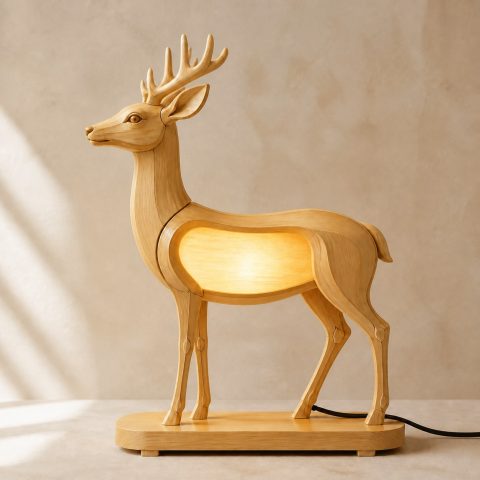 10 Light Yellow Wood Deer Lamp Ideas with Rounded Antlers