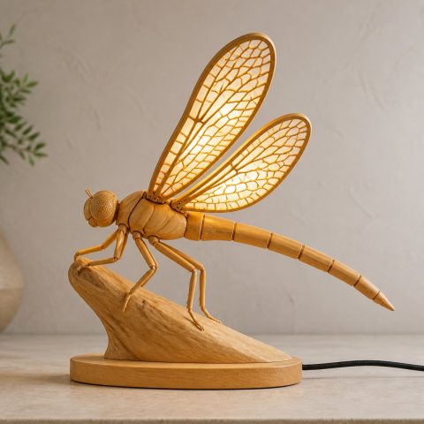 10 Light Yellow Wood Dragonfly Lamp Ideas with Lattice Wings