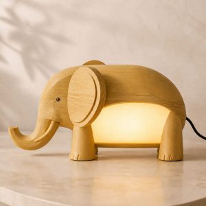 10 Light Yellow Wood Elephant Lamp Ideas with Curved Trunks