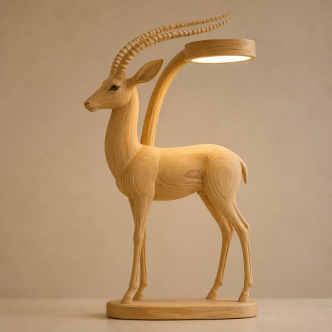 10 Light Yellow Wood Gazelle Lamp Ideas with Curved Horns