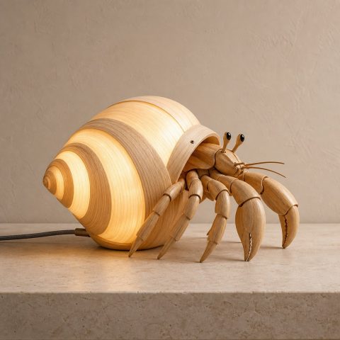 10 Light Yellow Wood Hermit Crab Lamp Ideas with Spiral Shells