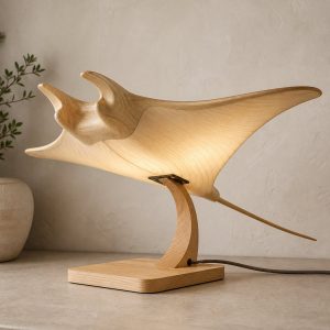 10 Light Yellow Wood Manta Ray Lamp Ideas with Swept Wings