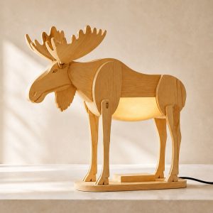 10 Light Yellow Wood Moose Lamp Ideas with Paddle Antlers