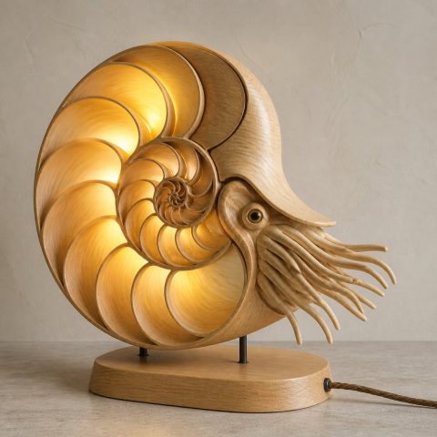 10 Light Yellow Wood Nautilus Lamp Ideas with Chambered Spirals