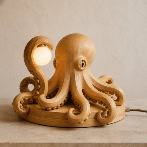 10 Light Yellow Wood Octopus Lamp Ideas with Curling Tentacles